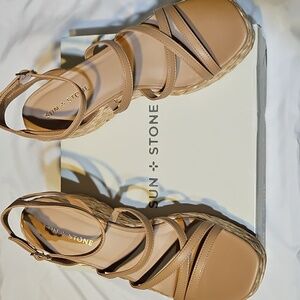 Sun + Stone Finnickk Strappy Espadrille Wedge Beige Sandals
